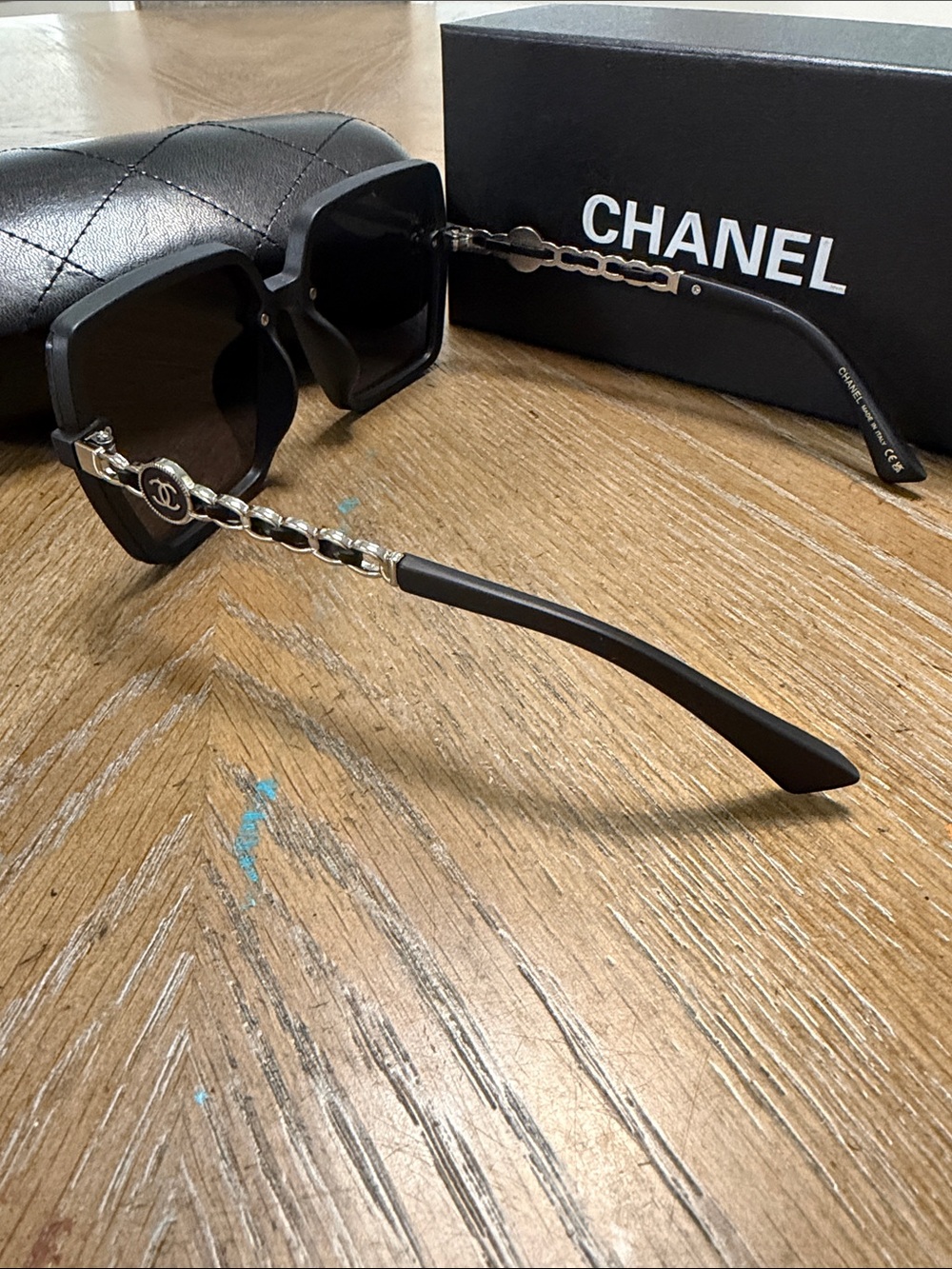 CHANEL Black & Silver Oversized Square Sunglasses with CC Emblem - Picture 8 of 10